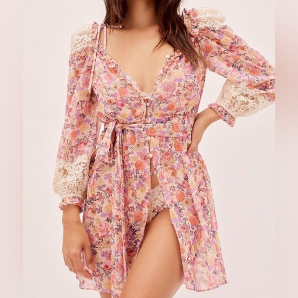 For Love And Lemons Floral Lace Dress - Pink and Cream